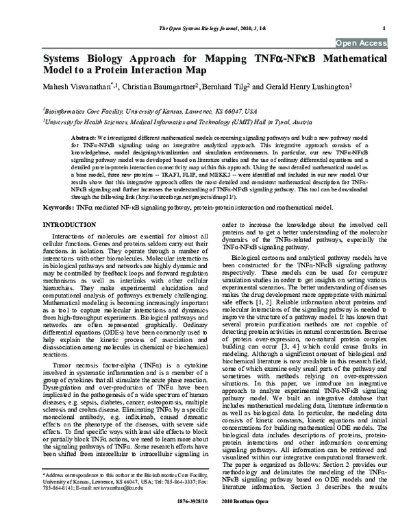 (PDF) Systems Biology Approach for Mapping TNFα-NFκB Mathematical Model ...