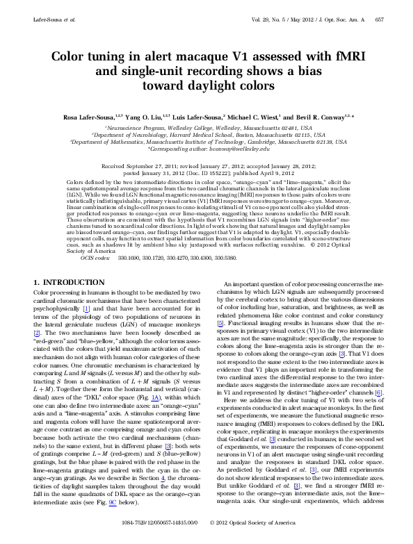 Color tuning in alert macaque V1 assessed with fMRI and single-unit ...