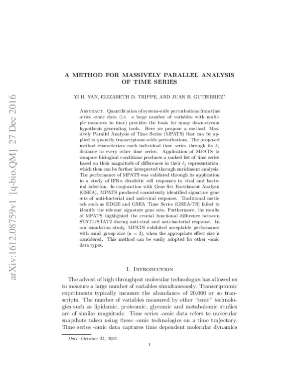 (PDF) A Method for Massively Parallel Analysis of Time Series
