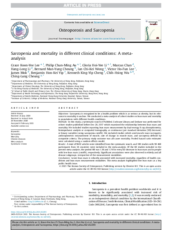 (PDF) Sarcopenia and mortality in different clinical conditions: A meta ...