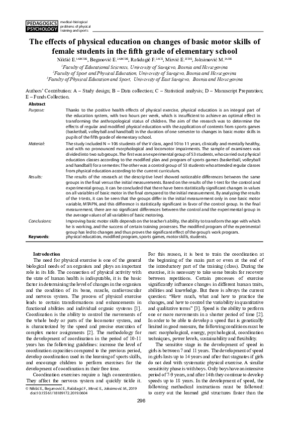 (PDF) The effects of physical education on changes of basic motor ...