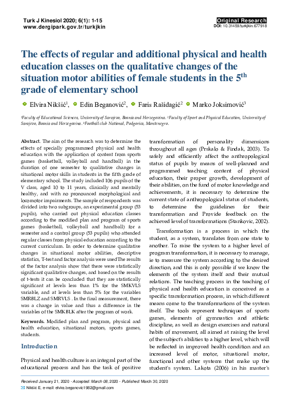(PDF) The effects of regular and additional physical and health ...