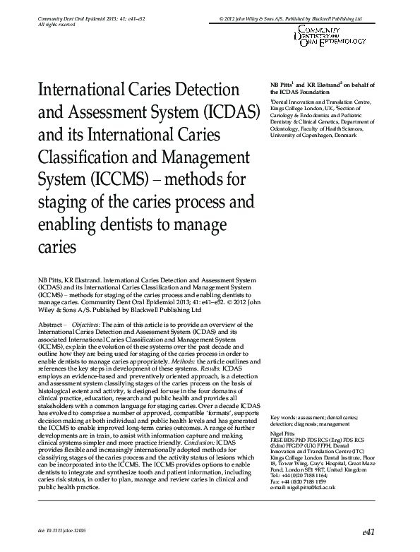 (PDF) International Caries Detection and Assessment System (ICDAS) and ...