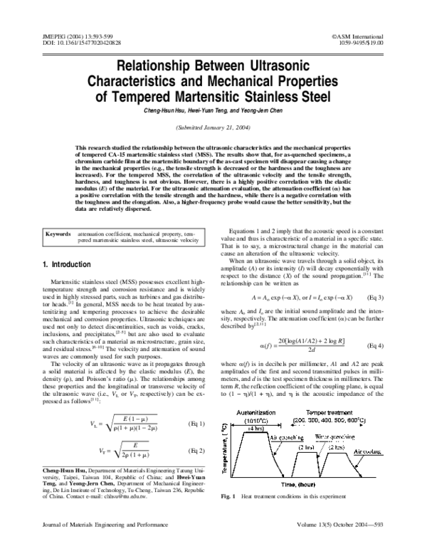 (PDF) Relationship Between Ultrasonic Characteristics and Mechanical ...