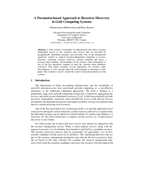 (PDF) A Parameter-Based Approach to Resource Discovery in Grid ...
