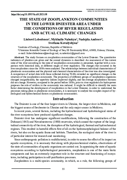 (PDF) The state of zooplankton communities in the lower Dniester area ...