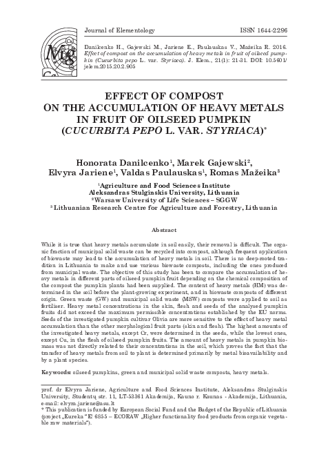 (PDF) Effect of compost on the accumulation of heavy metals in fruit of ...