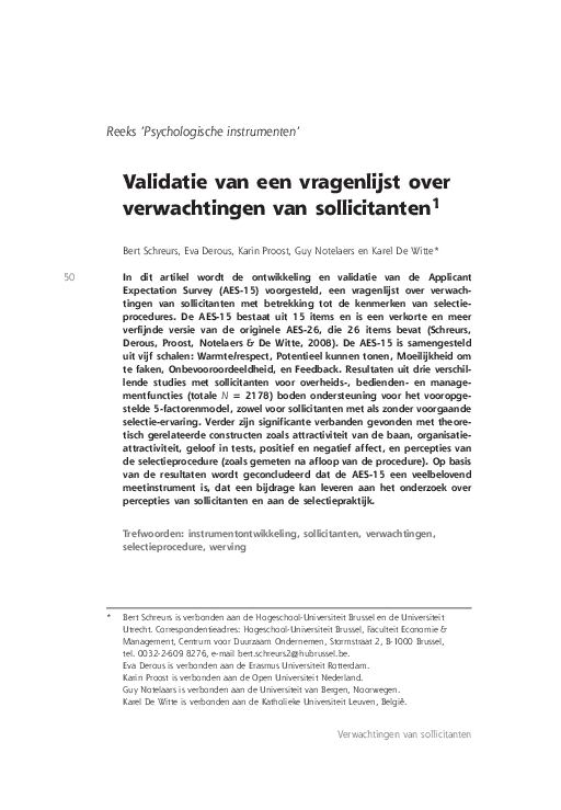 (PDF) Validatie van een Nederlandstalige vragenlijst over verwachtingen