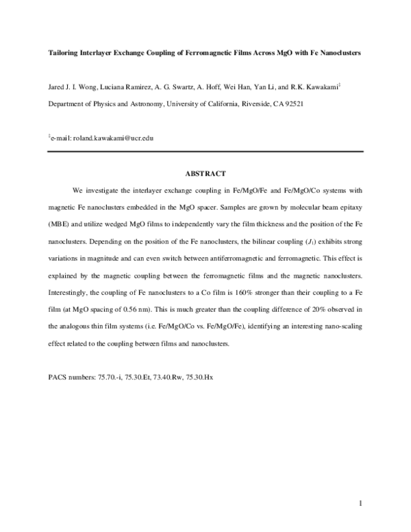 (PDF) Tailoring interlayer exchange coupling of ferromagnetic films ...