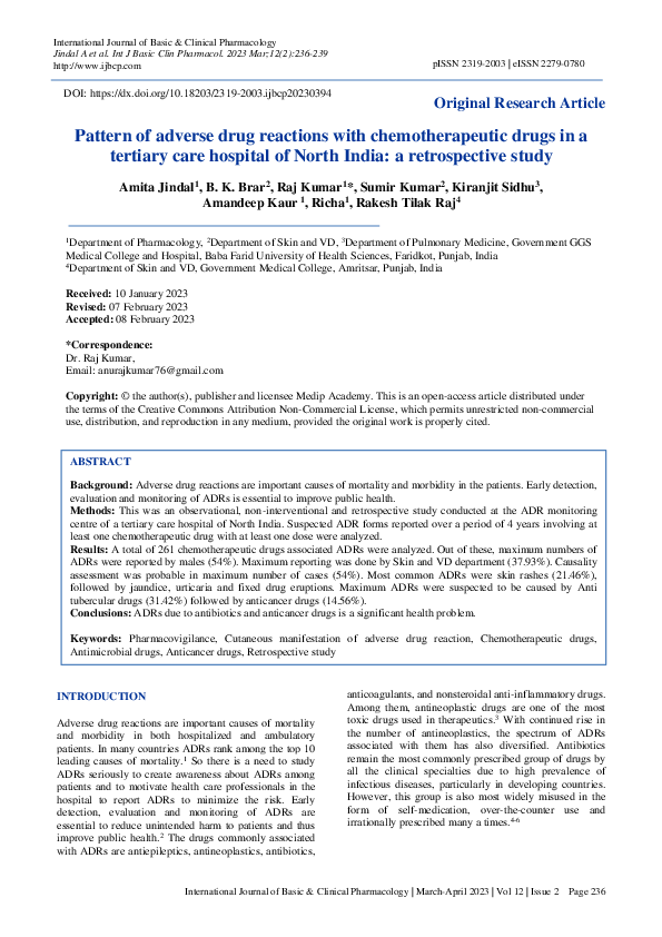 (PDF) Pattern of adverse drug reactions with chemotherapeutic drugs in ...