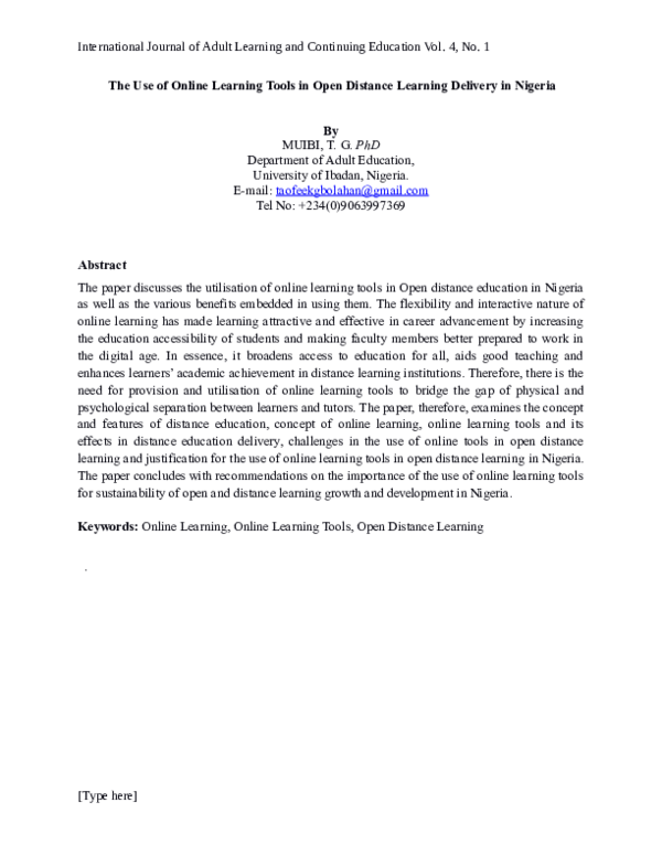 (DOC) The Use of Online Learning Tools in Open Distance Learning ...
