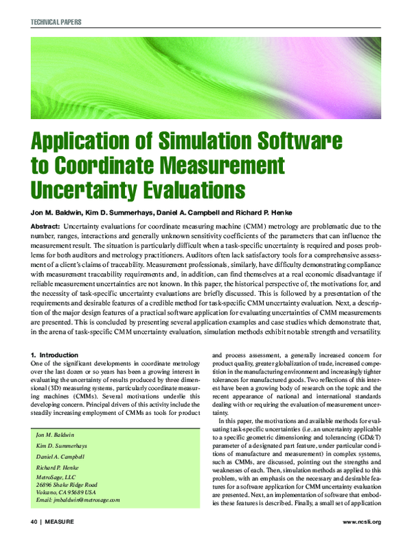 (PDF) Application of Simulation Software to Coordinate Measurement ...