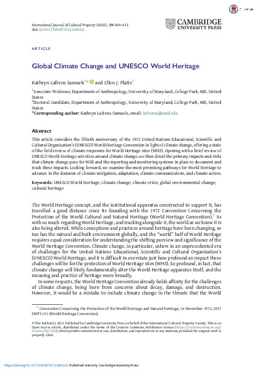 (PDF) Global Climate Change and UNESCO World Heritage