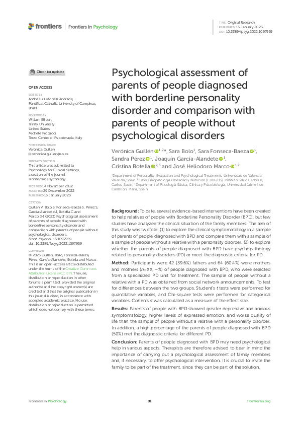 (PDF) Psychological assessment of parents of people diagnosed with ...