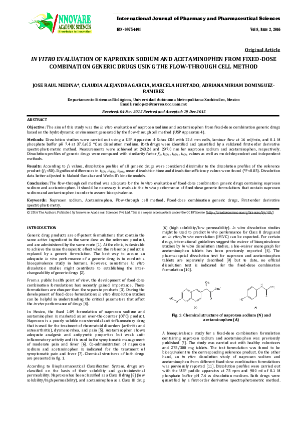 (PDF) IN VITRO EVALUATION OF NAPROXEN SODIUM AND ACETAMINOPHEN FROM FIXEDDOSE COMBINATION