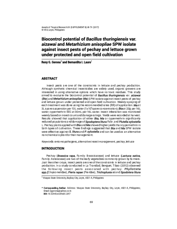 (PDF) Biocontrol potential of Bacillus thuringiensis var. aizawai and ...