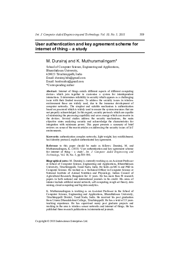 (PDF) User authentication and key agreement scheme for internet of ...