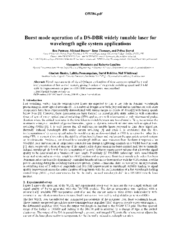 (PDF) Burst mode operation of a DS-DBR widely tunable laser for ...