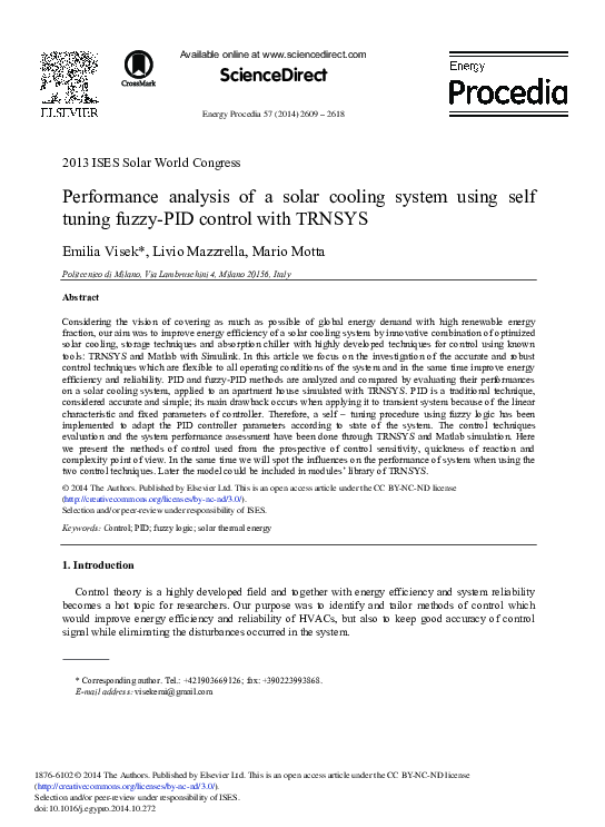 (PDF) Performance Analysis of a Solar Cooling System Using Self Tuning ...
