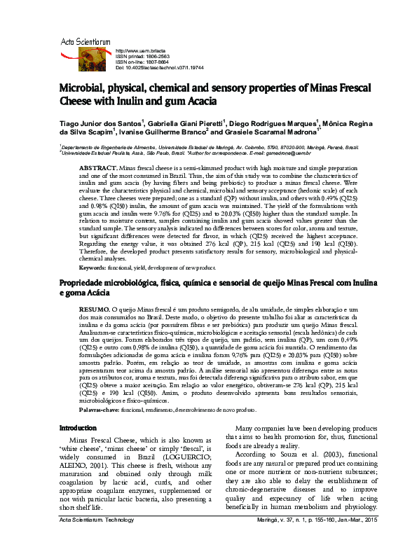 (PDF) Microbial, physical, chemical and sensory properties of Minas ...