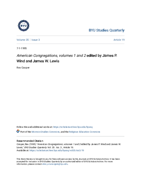 (PDF) American Congregations, volumes 1 and 2 edited by James P. Wind and James W. Lewis Rex