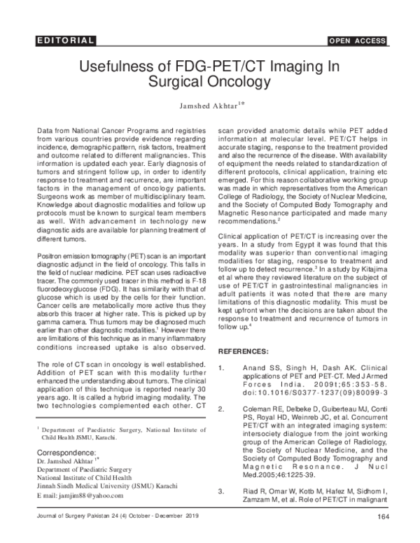 (PDF) Usefulness of FDG-PET/CT Imaging In Surgical Oncology