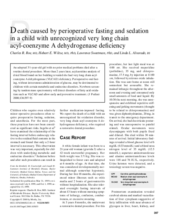 (PDF) Death caused by perioperative fasting and sedation in a child ...