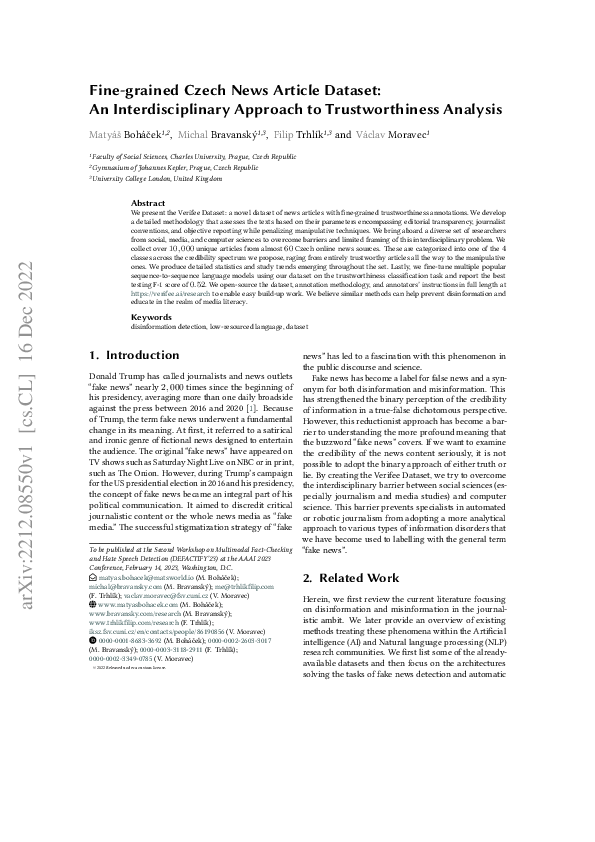 (PDF) Fine-grained Czech News Article Dataset: An Interdisciplinary ...