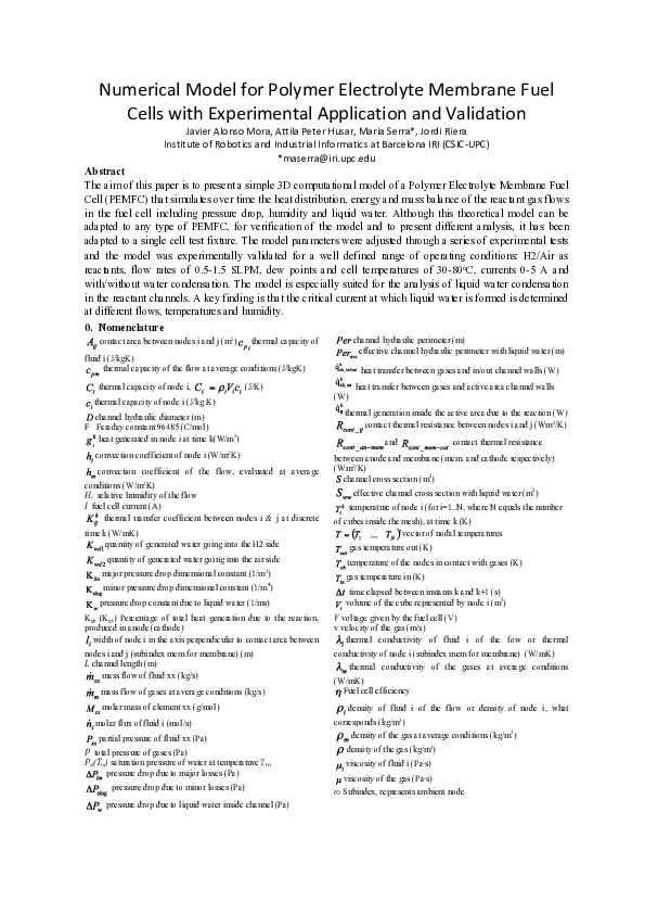 (PDF) Numerical model for polymer electrolyte membrane fuel cells with ...