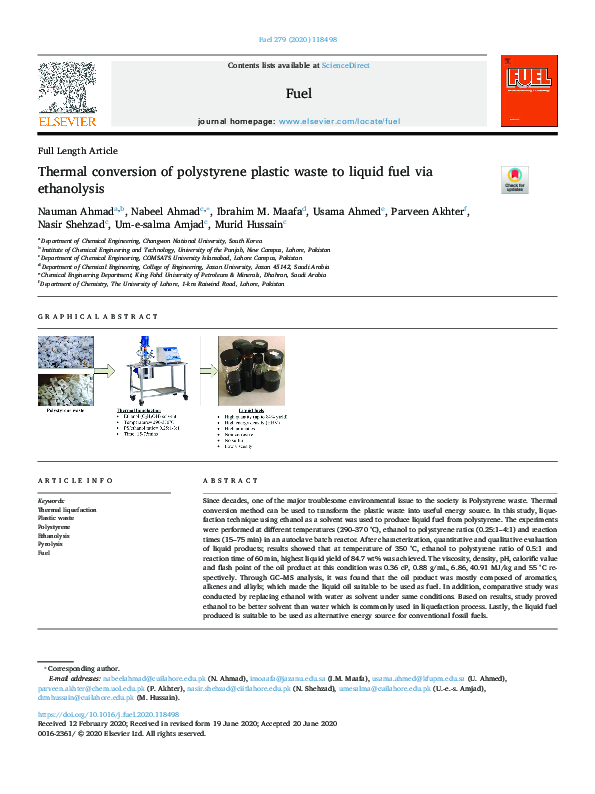 (PDF) Thermal conversion of polystyrene plastic waste to liquid fuel ...