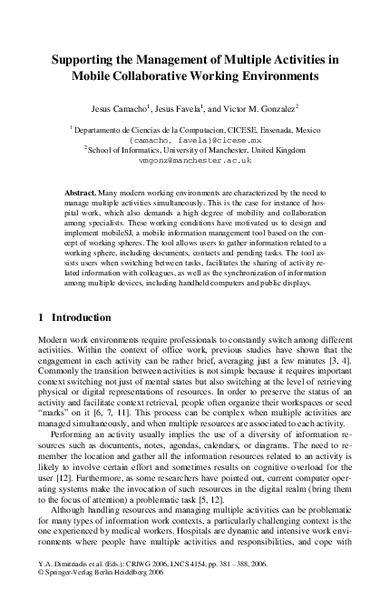 (PDF) Supporting the Management of Multiple Activities in Mobile ...