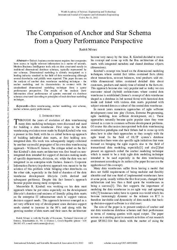 (PDF) The Comparison Of Anchor And Star Schema From A Query Performance ...