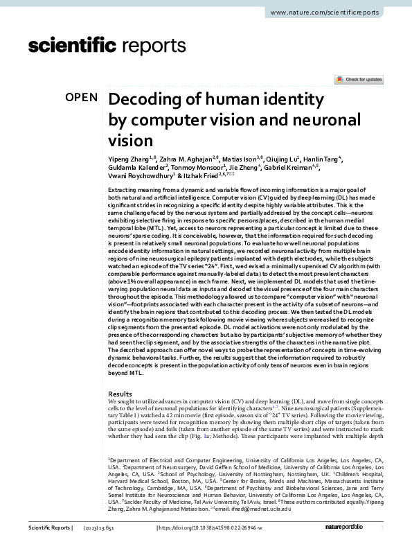(PDF) Decoding of human identity by computer vision and neuronal vision