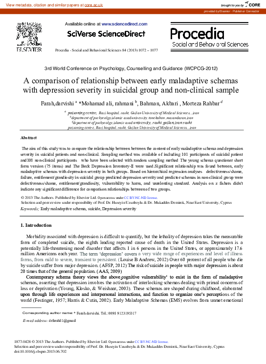 (PDF) A Comparison of Relationship between Early Maladaptive Schemas ...