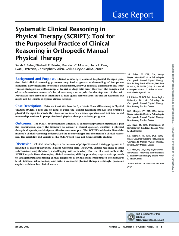 (PDF) Systematic Clinical Reasoning in Physical Therapy (SCRIPT): A ...