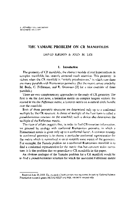 (PDF) The Yamabe problem on CR manifolds
