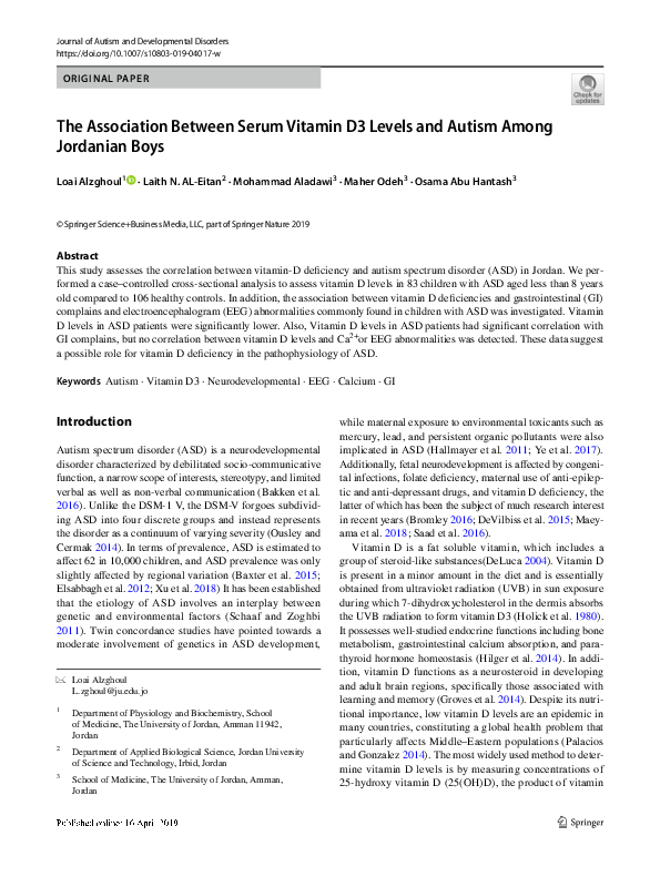 (PDF) The Association Between Serum Vitamin D3 Levels and Autism Among ...