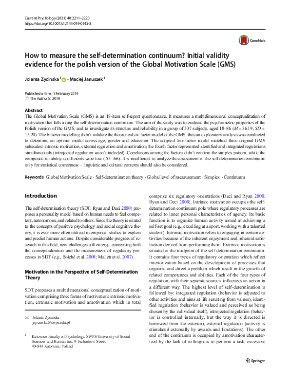 (PDF) How to measure the self-determination continuum? Initial validity ...