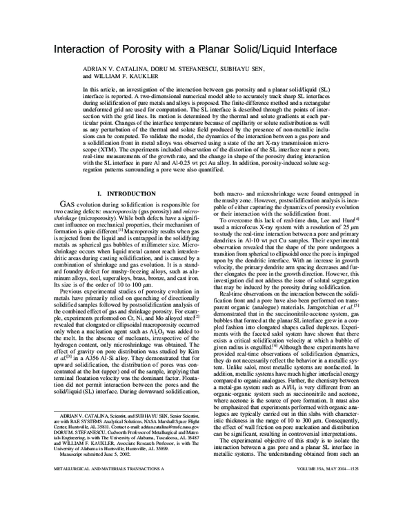 (PDF) Interaction of porosity with a planar solid/liquid interface