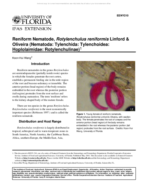 (PDF) Reniform Nematode, Rotylenchulus reniformis Linford & Oliveira ...