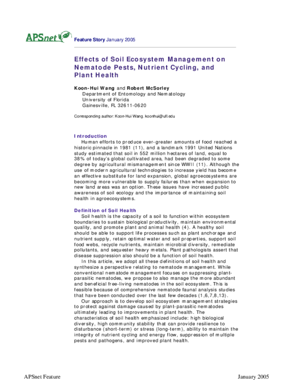 (PDF) Effects of Soil Ecosystem Management on Nematode Pests, Nutrient ...