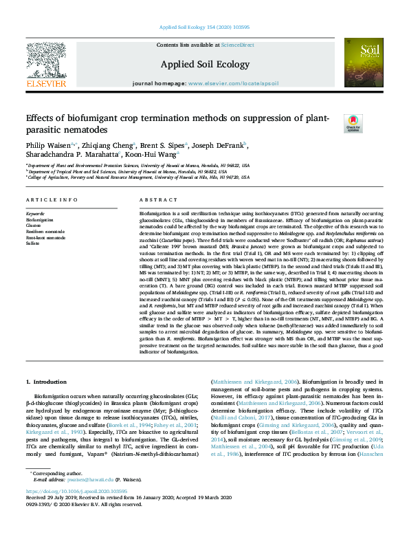 (PDF) Effects of biofumigant crop termination methods on suppression of ...