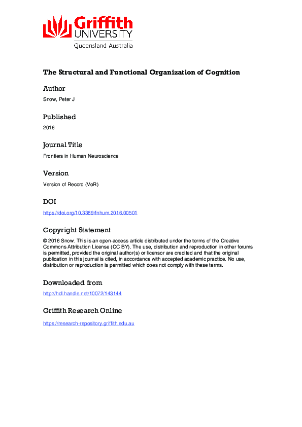 (PDF) The Structural and Functional Organization of Cognition