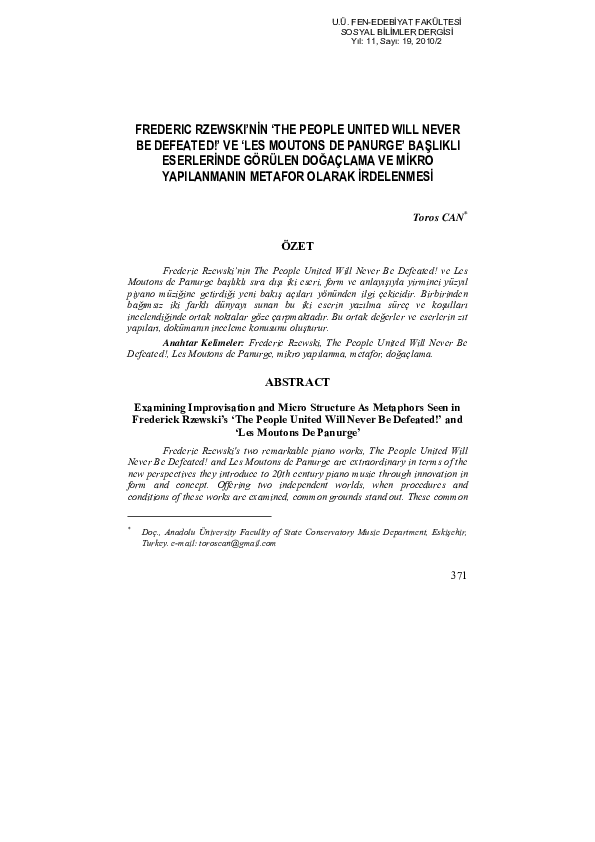 (PDF) Frederic Rzewski’Ni̇n ‘The People United Will Never Be Defeated ...