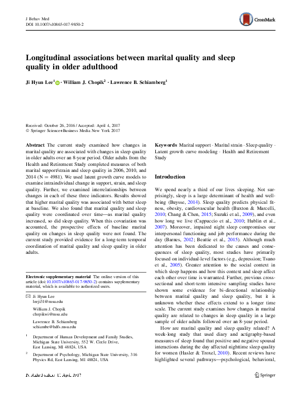 (PDF) Longitudinal associations between marital quality and sleep ...