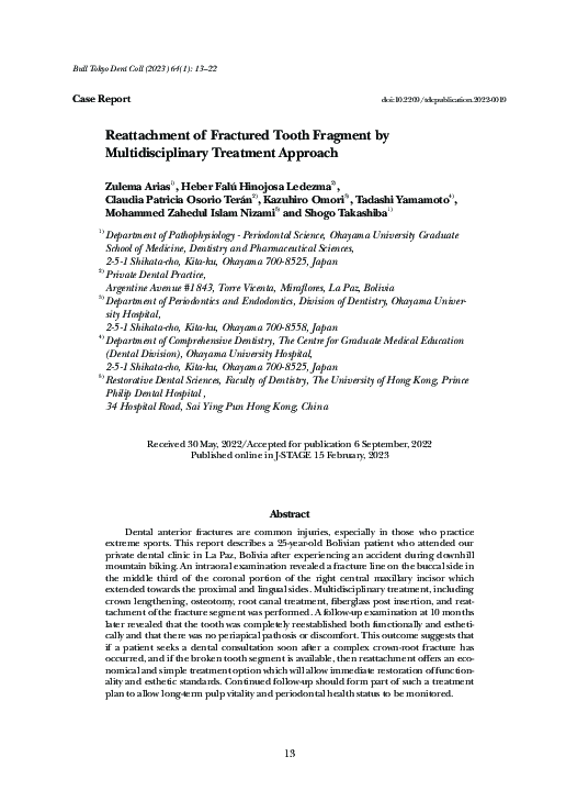 (PDF) Reattachment of Fractured Tooth Fragment by Multidisciplinary ...