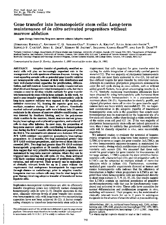 (PDF) Gene transfer into hematopoietic stem cells: long-term ...