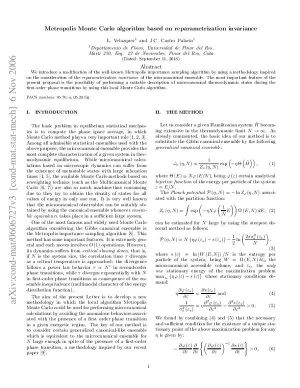 (PDF) Metropolis Monte Carlo algorithm based on the reparametrization ...