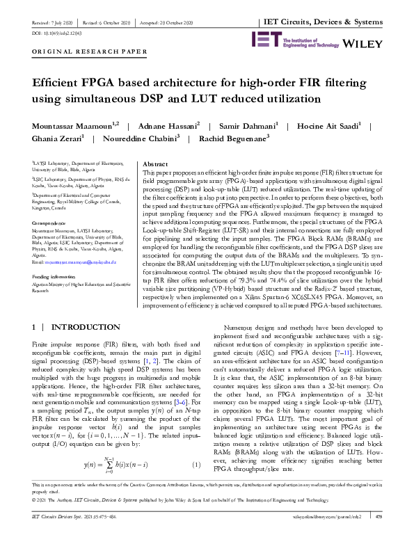 (PDF) Efficient FPGA based architecture for high‐order FIR filtering ...