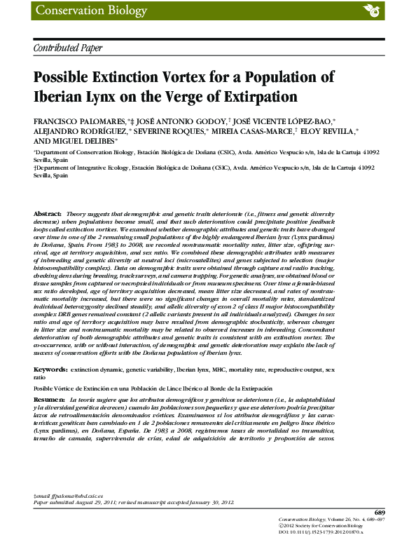 (PDF) Possible Extinction Vortex for a Population of Iberian Lynx on ...